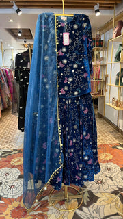 REEM BLUE VELVET LEHENGA SET 6