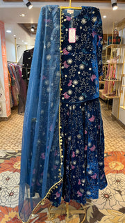 REEM BLUE VELVET LEHENGA SET 5