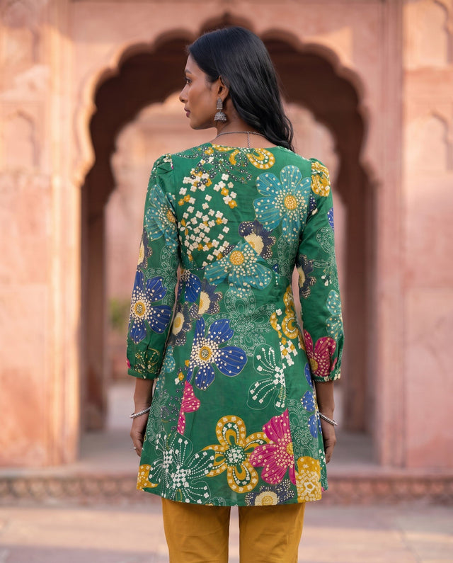 Green Retro Floral Kurta