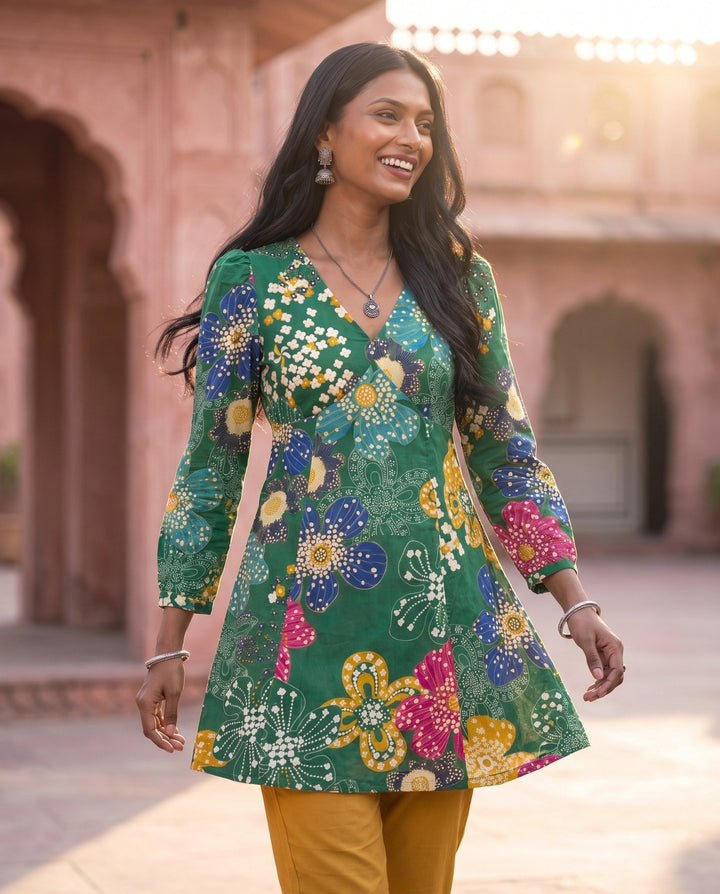 Green Retro Floral Kurta – styled look