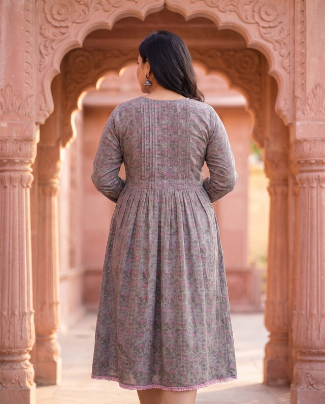 Grey Pink Floral Kurta