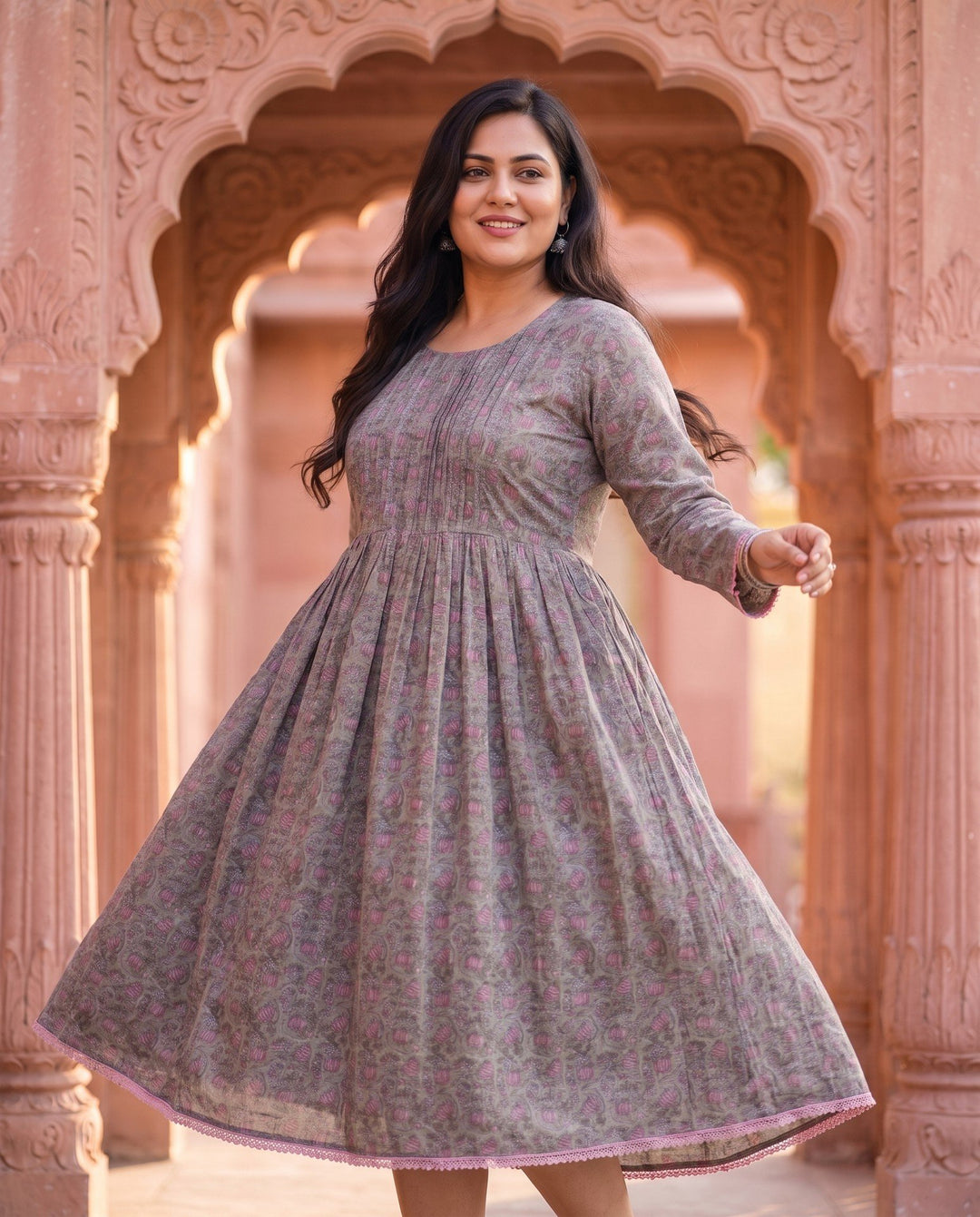 Grey Pink Floral Kurta – styled look