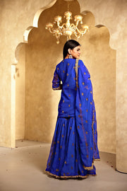 Saqi Electric Blue Georgette Embroidered Sharara Set With Dupatta - view 5