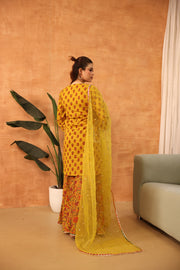 Dipti Mustard Kalidar Sharara Set With Embroidered Organza Dupatta - view 5