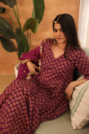 Disha Purple Hand Block Print Anarkali Set With Doriya Dupatta - view 3