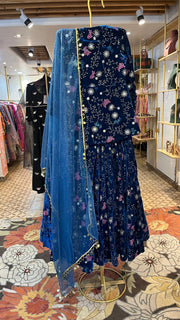 REEM BLUE VELVET LEHENGA SET 3