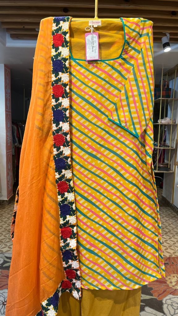 LEHERIYA MUSTARD STRAIGHT SET Gulabo Jaipur
