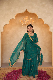 Saqi Emerald Green Georgette Embroidered Sharara Set With Dupatta - view 5