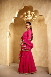 Saqi Pink Georgette Embroidered Sharara Set With Dupatta - view 4