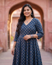 Indigo Block-Print Anarkali 1