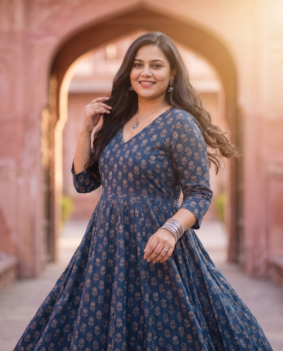 Indigo Block-Print Anarkali – styled look
