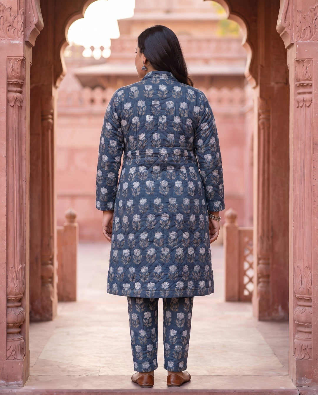 Indigo Block-Print Jacket Set - back view