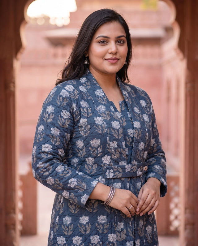 Indigo Block-Print Jacket Set
