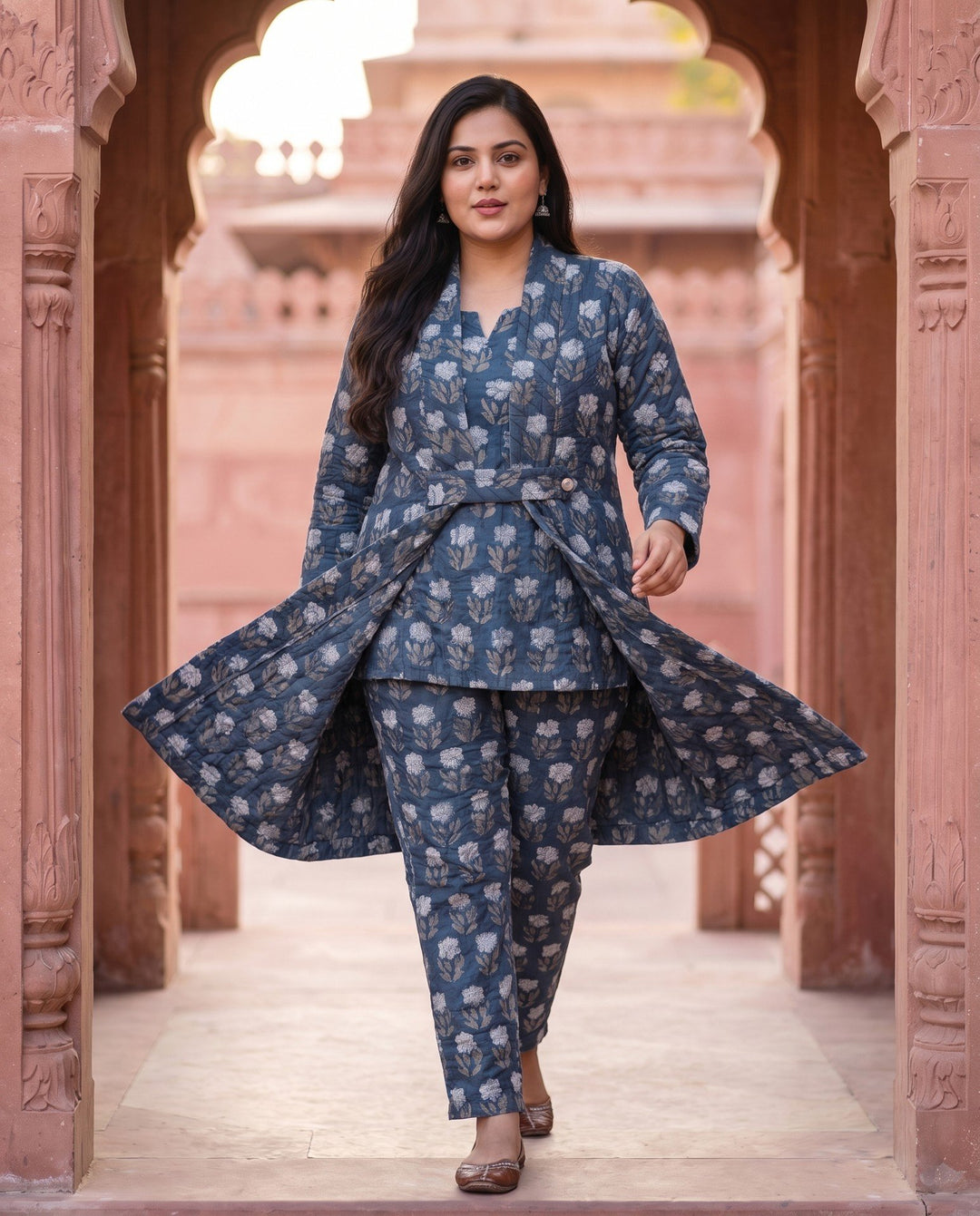 Indigo Block-Print Jacket Set - styled look