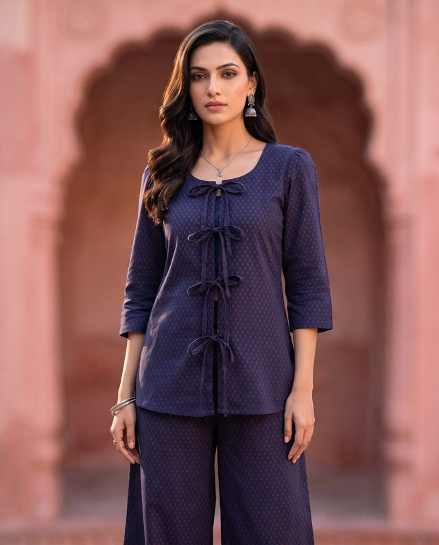 Indigo Red Booti Tie-Front Co-ord Set