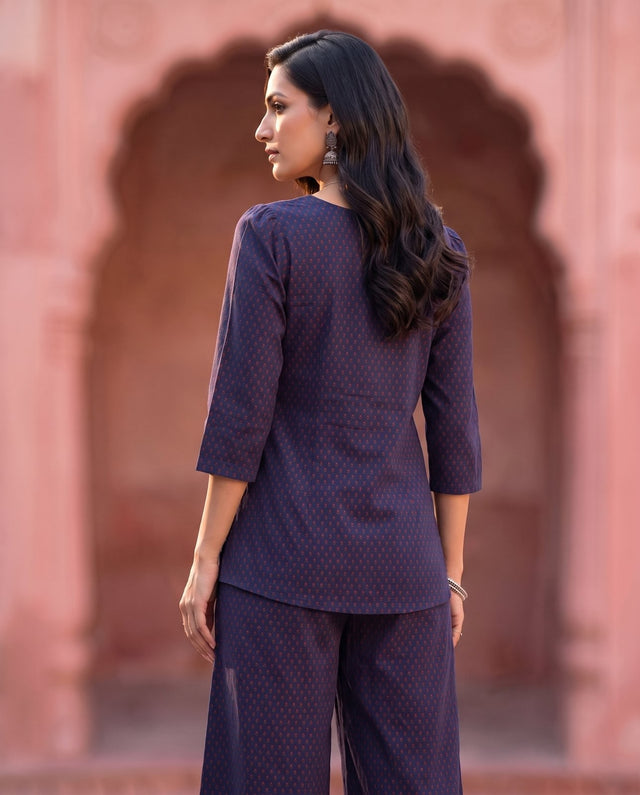 Indigo Red Booti Tie-Front Co-ord Set