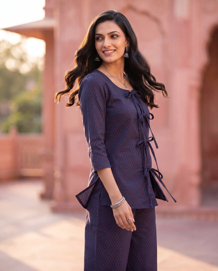 Indigo Red Booti Tie-Front Co-ord Set – styled look