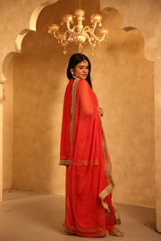 Mikka Red Sleeveless Chanderi Mirror Work Kurta Set With Chiffon Dupatta - view 5