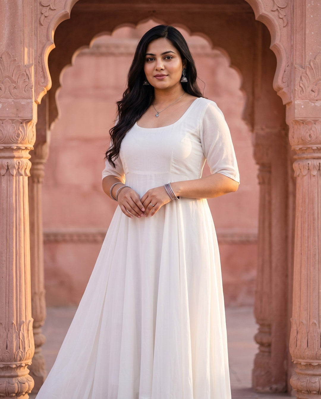 Ivory Georgette Anarkali – front view