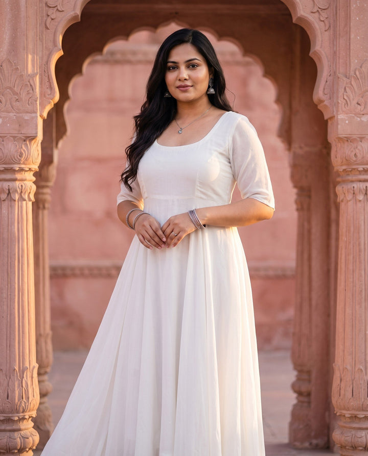 Ivory Georgette Anarkali – front view
