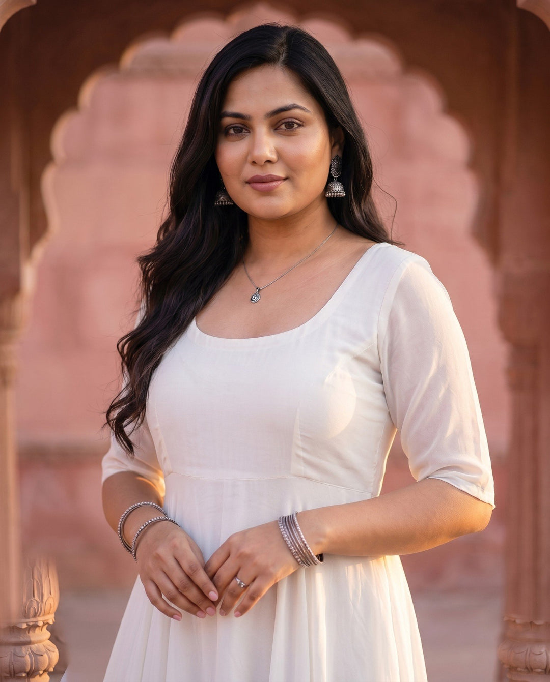 Ivory Georgette Anarkali – detail view
