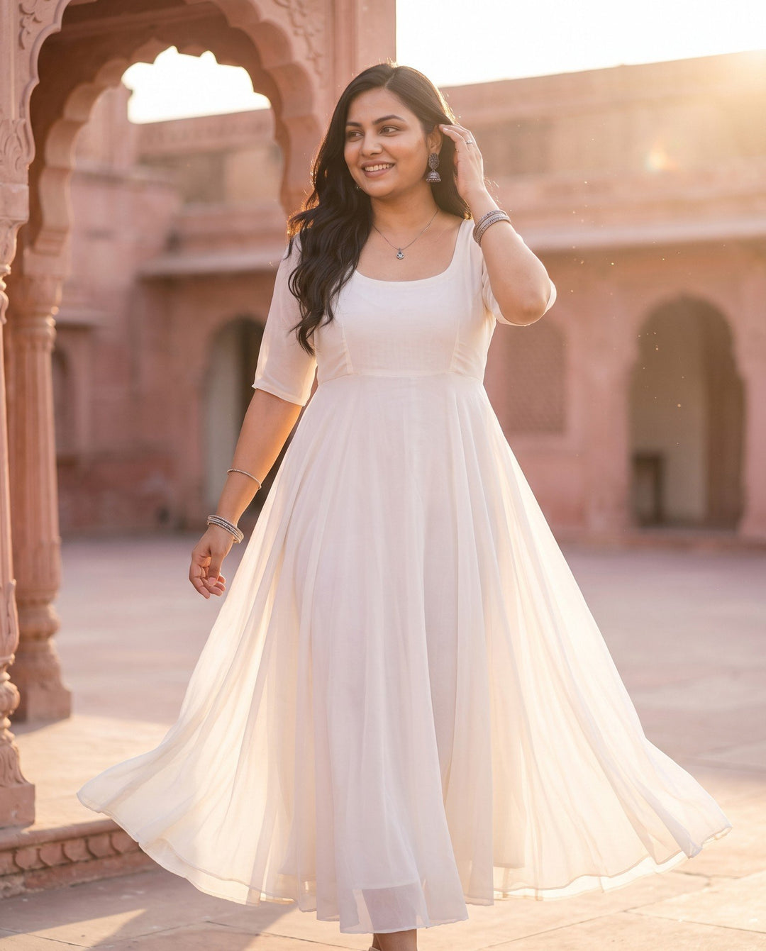 Ivory Georgette Anarkali – styled look