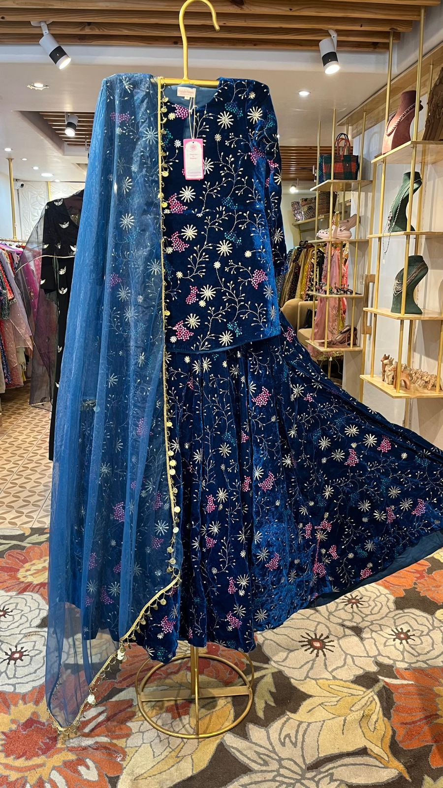 REEM BLUE VELVET LEHENGA SET Gulabo Jaipur