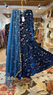 REEM BLUE VELVET LEHENGA SET 4