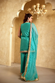 Mikka Green Sleeveless Chanderi Mirror Work Kurta Set With Chiffon Dupatta - view 5