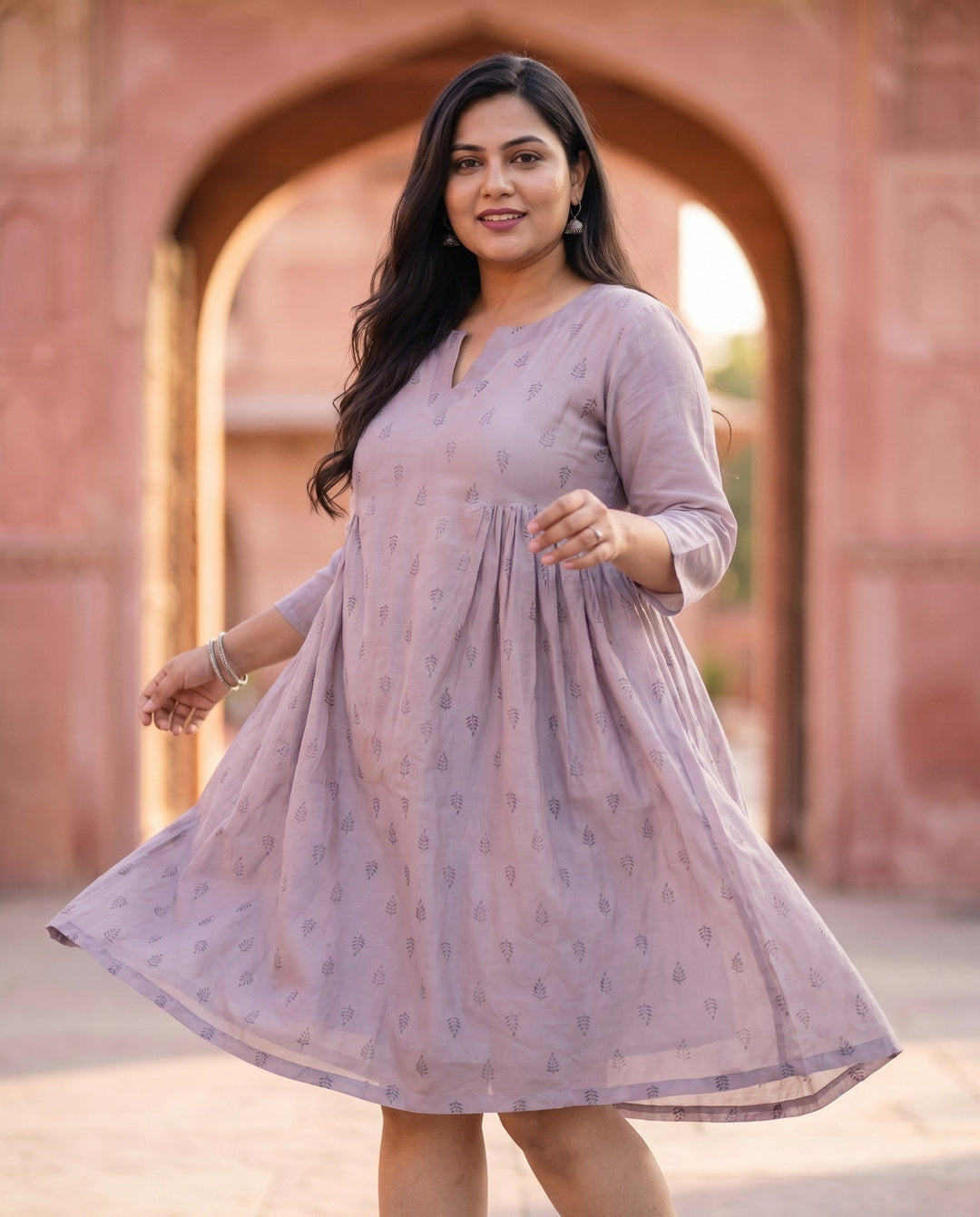 Lavender Leaf A-Line Kurta - styled look