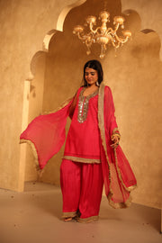 Mikka Pink Sleeveless Chanderi Mirror Work Kurta Set With Chiffon Dupatta - view 3