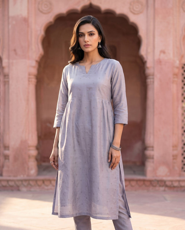 Lilac Grey Chanderi Kurta