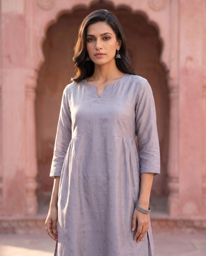 Lilac Grey Chanderi Kurta - detail view
