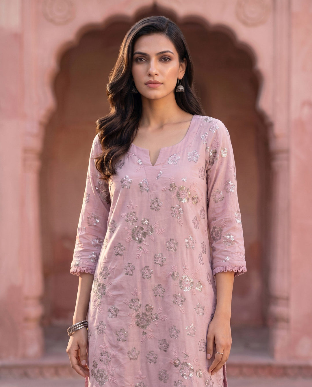 Lilac Sequin Kurti – detail view
