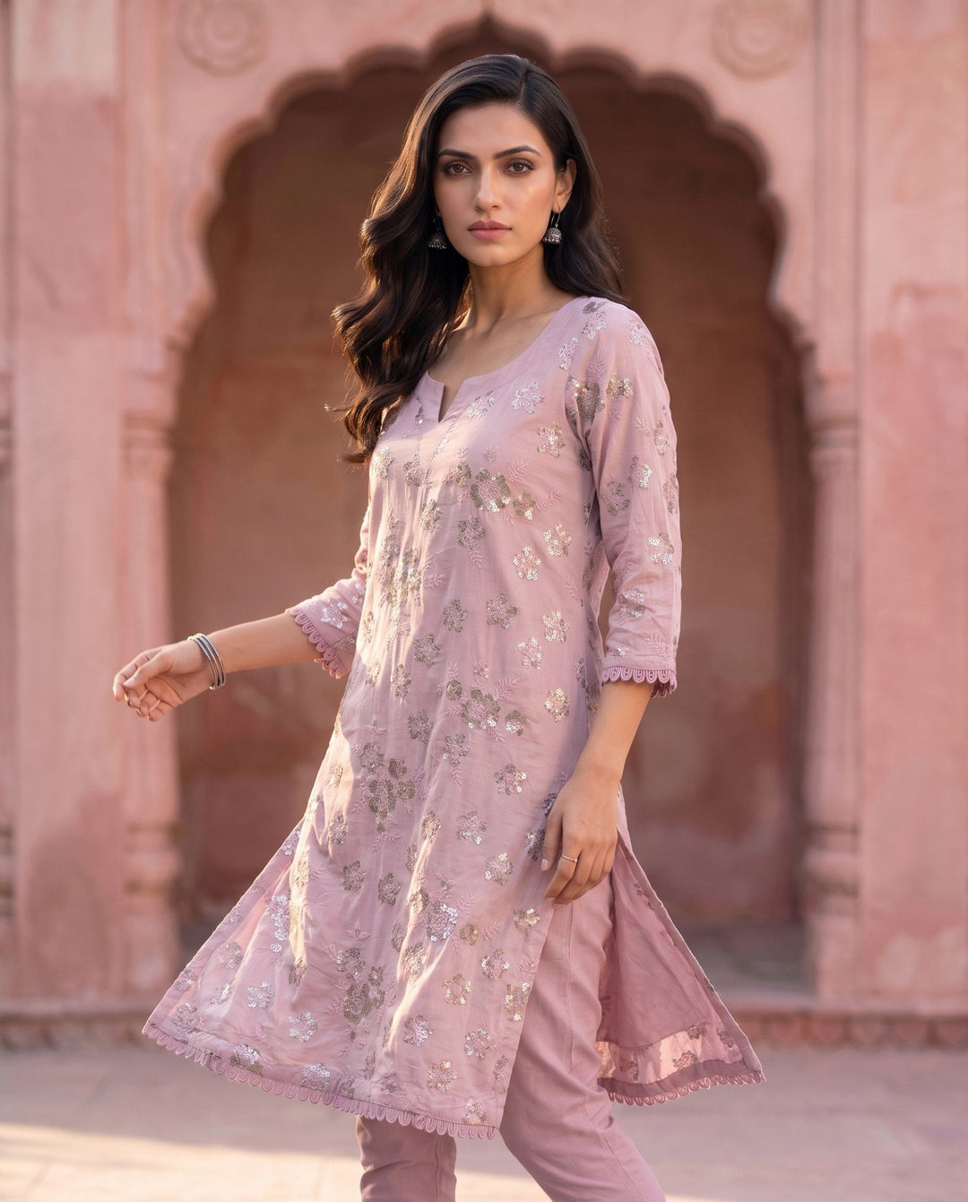 Lilac Sequin Kurti – styled look