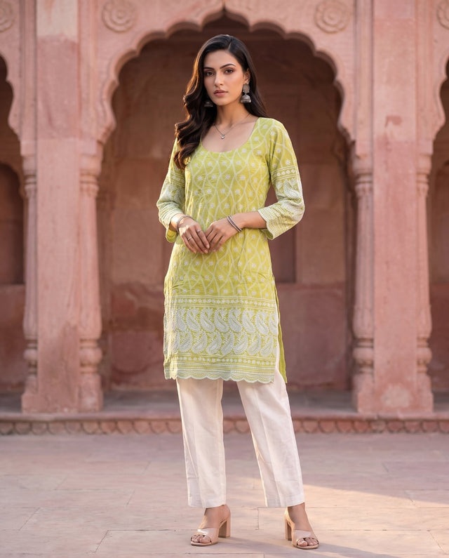 Lime Chikankari Co-ord Set