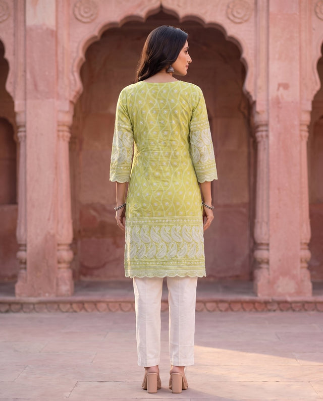Lime Chikankari Co-ord Set