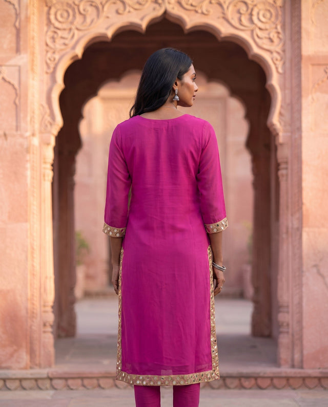 Magenta Mirror Border Kurta