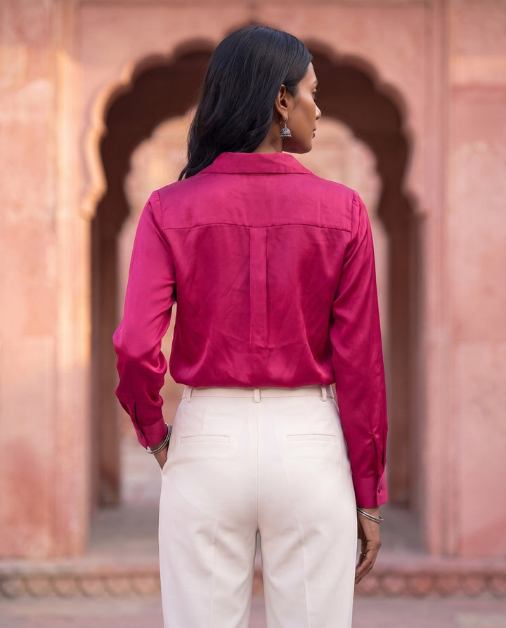 Magenta Satin Shirt - back view