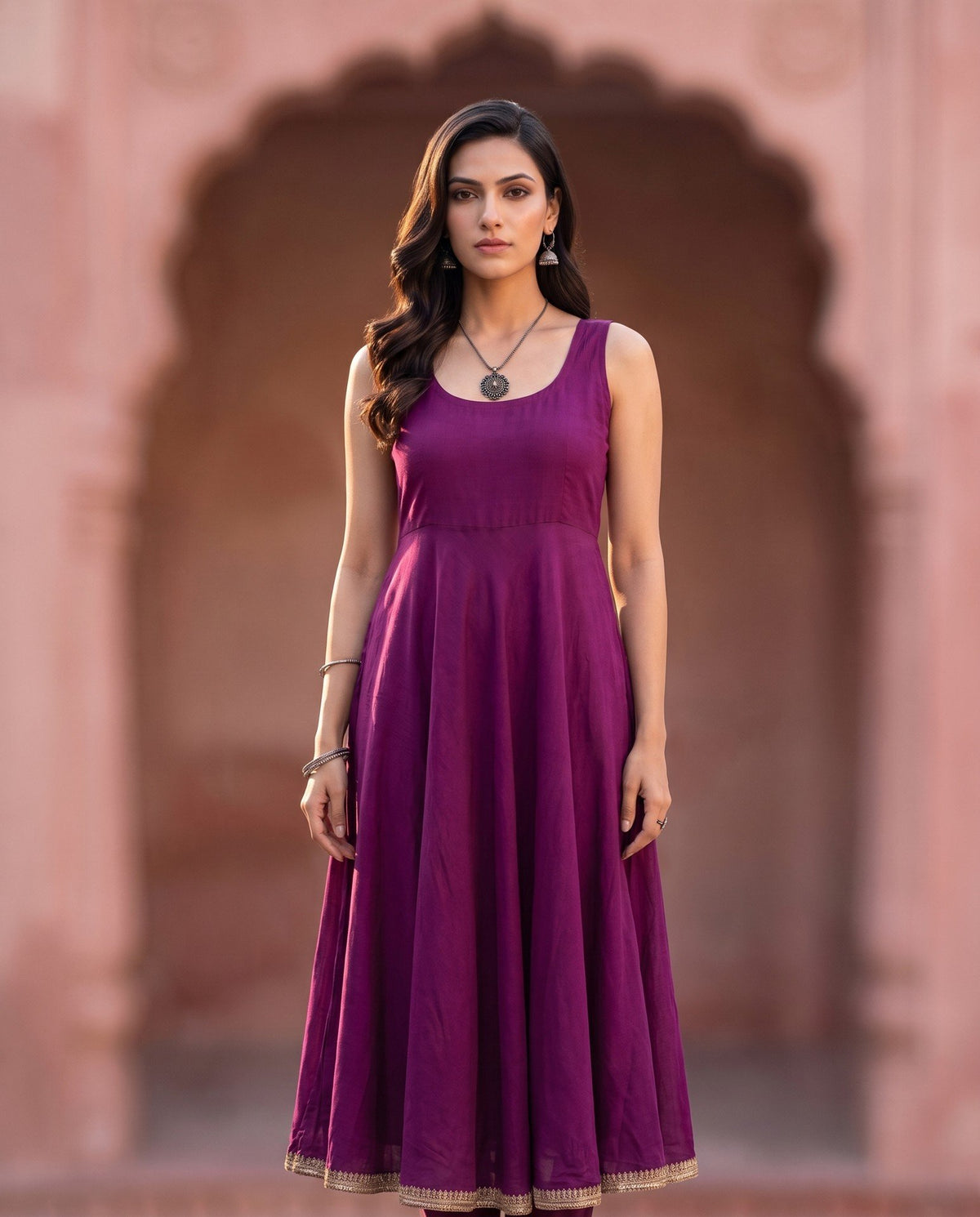 Magenta Sleeveless Anarkali