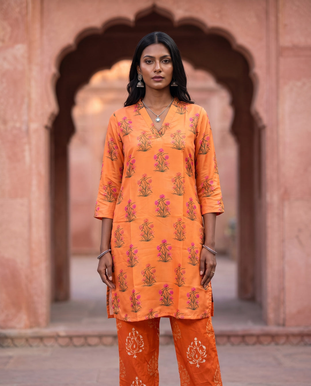Marigold Floral Printed Co-ord Set – front view