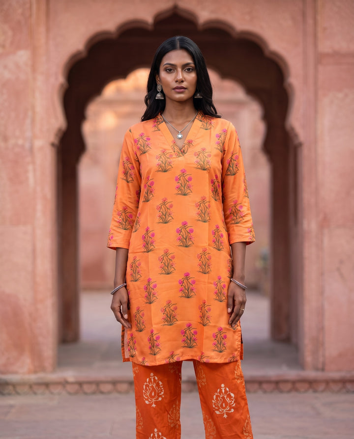 Marigold Floral Printed Co-ord Set – front view