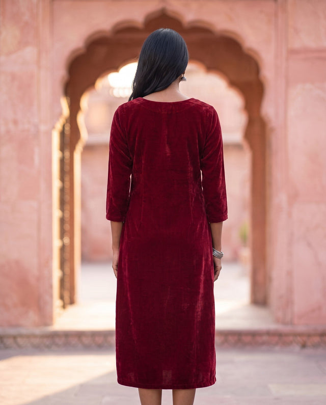 Maroon Velvet Kurta