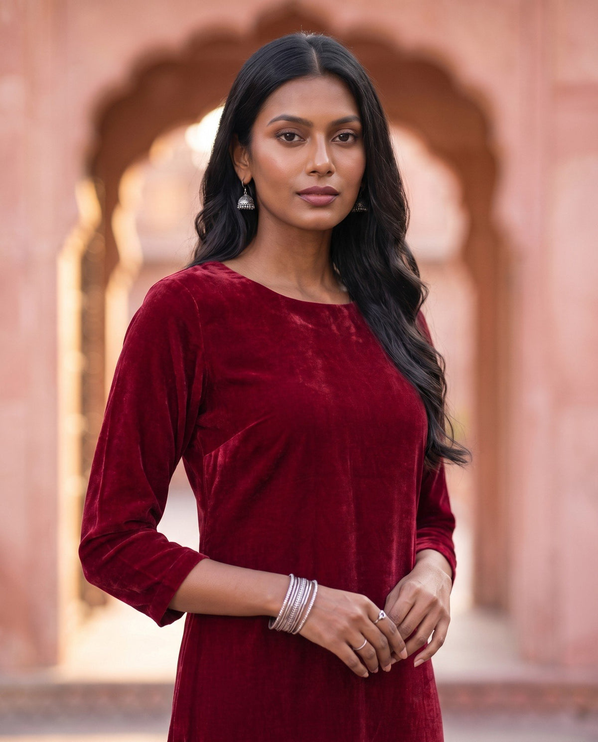 Maroon Velvet Kurta