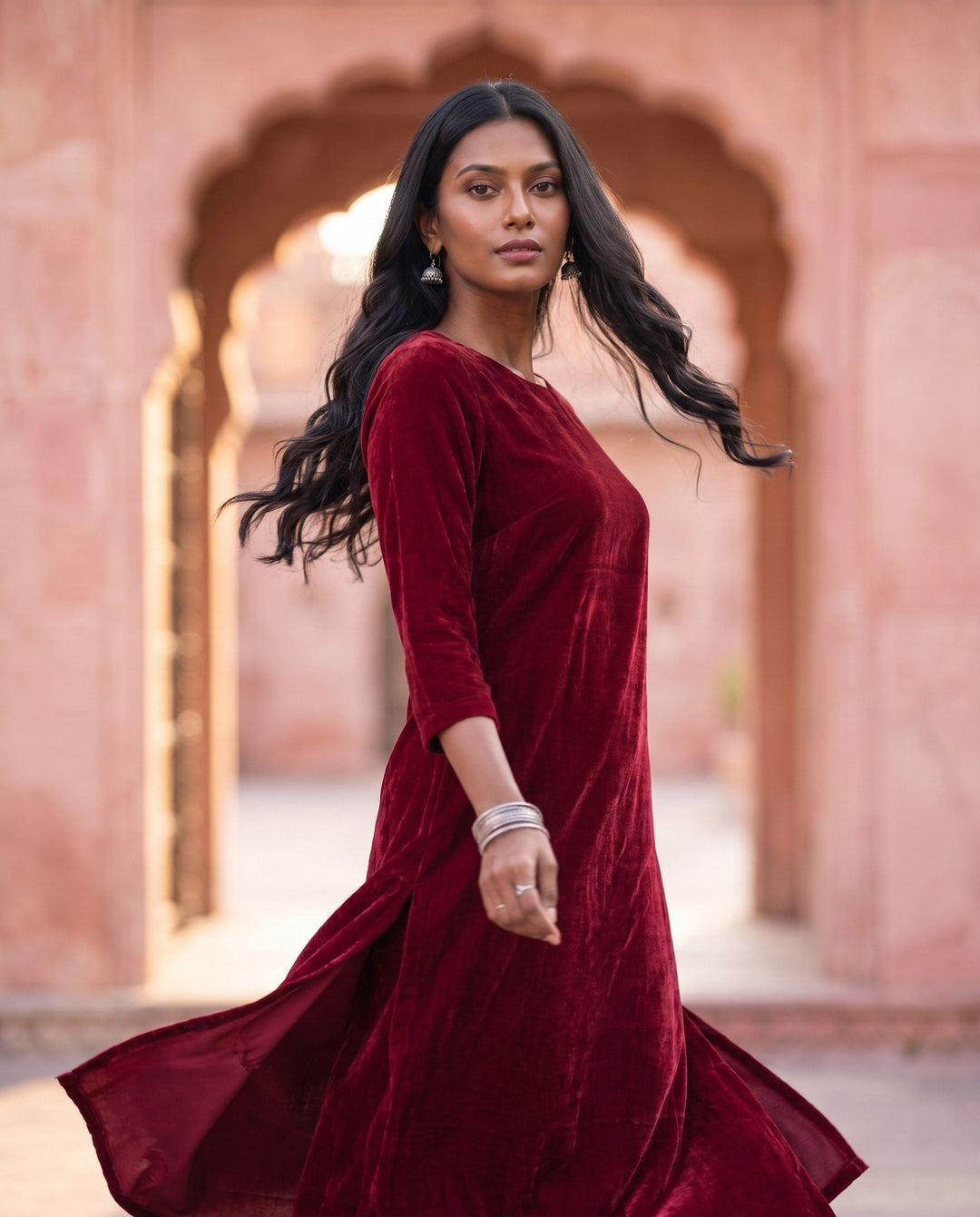 Maroon Velvet Kurta - styled look
