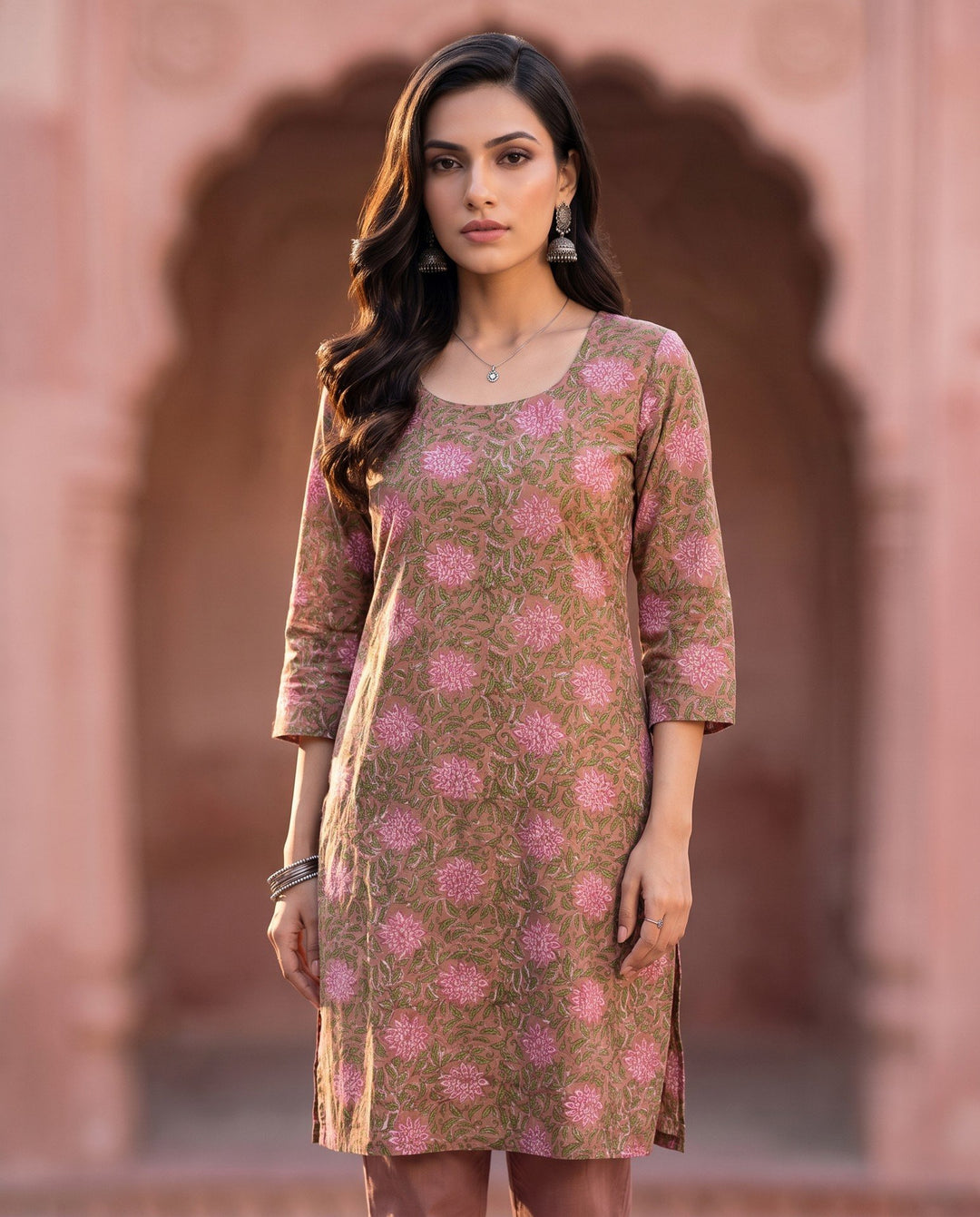 Mauve Floral Kurta – front view
