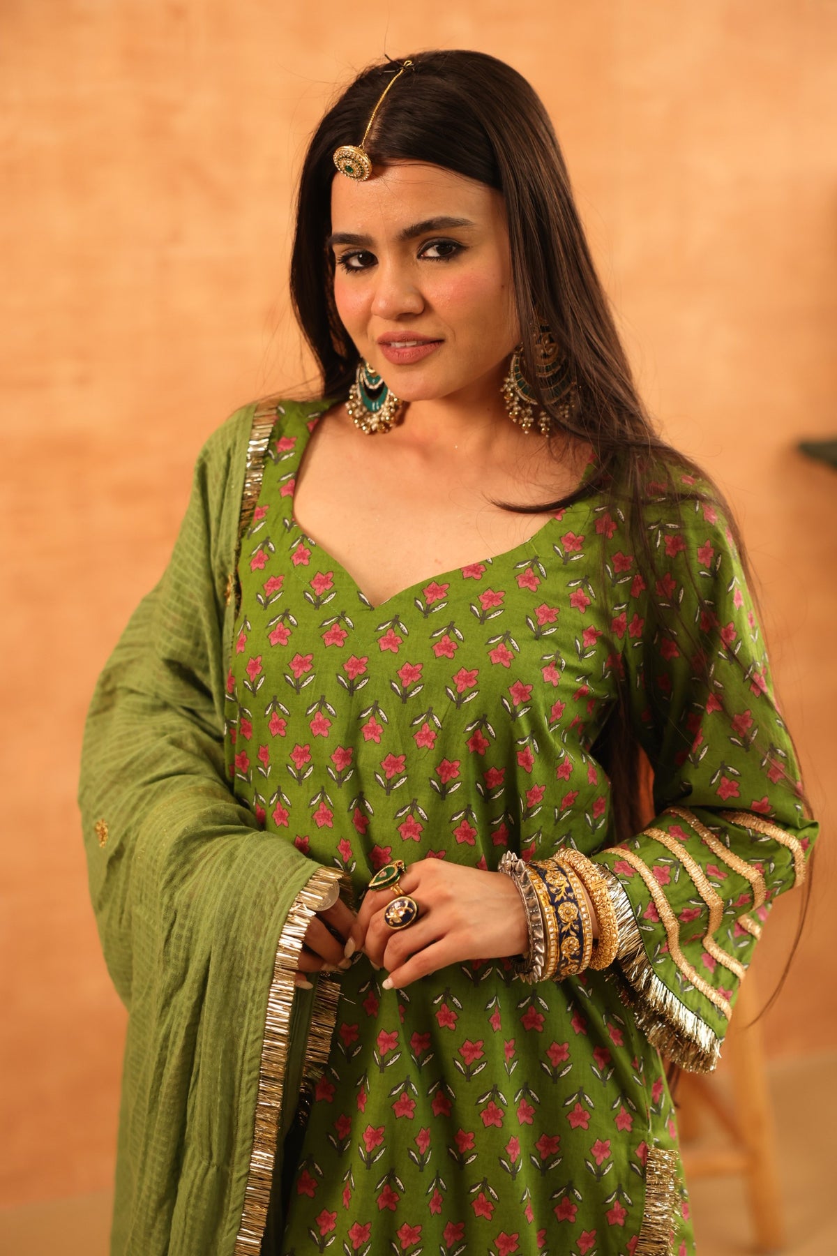 Rumi Green Cotton Taari Lace Straight Kurta Set With Doriya Dupatta - Deedar-e-Mehfil collection by Gulabo Jaipur