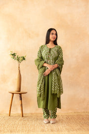 Saanvi Mehendi Green Pure Cotton Kurta Suit Set 1