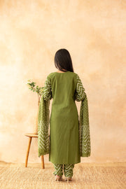 Saanvi Mehendi Green Pure Cotton Kurta Suit Set 3