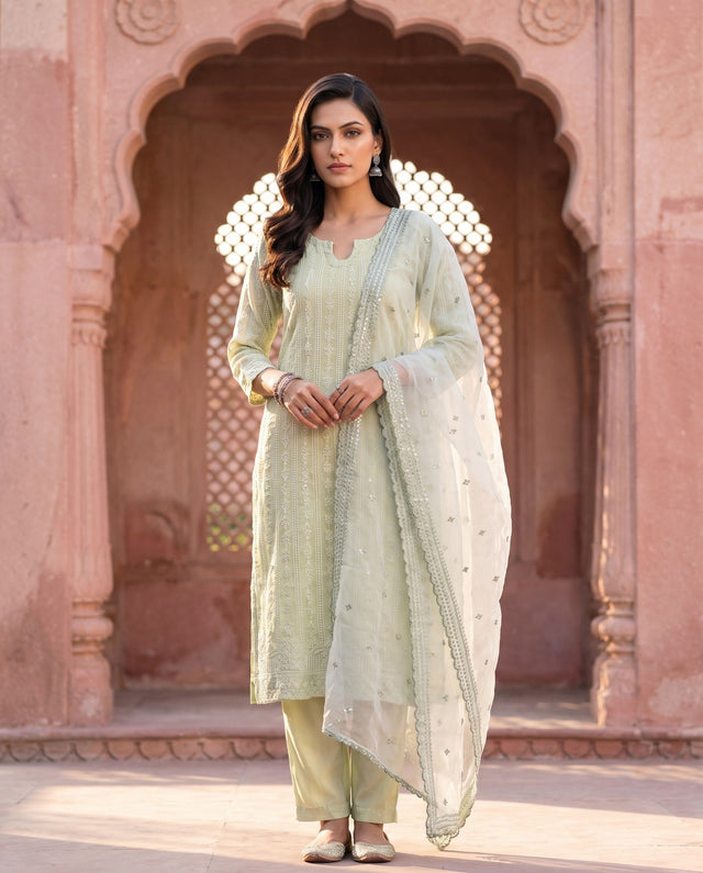Mint Chikankari Straight Set